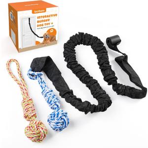 LOOBANI Spring Pole Dog Rope Toys - Tug of War Dog Toy for Pitbull Medium to Large Dogs, Indoor Outdoor Use Bungee Hanging Exercise Ropes Muscle Builder Interactive Toys (Door Hanging Style) (Blue+Orange)