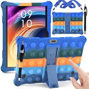 DETUOSI Silicone Case Compatible with Dragon Touch Notepad K10, 10 inch Tablet Case, Multi-Angle Protective Cover for ZONKO K105 10 inch, Winsing 10 with Strap & Stylus Pen, Dazzling Dark Blue