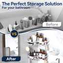 YASONIC Corner Adhesive Shower Caddy, with Soap Holder and 12 Hooks, Rustproof Stainless Steel Bathroom Organizer, No Drilling Wall Mounted Rack, White, 3-Pack