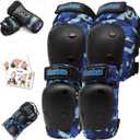 Simply Kids Knee and Elbow Pads with Wrist Guards, HardSoft Pad Tech. - CPSIA Certified Protective Gear Set - Inline Roller Skate Skateboard Bike Knee Pads for Kids Child Girls Boys Toddler Youth (Small, Ocean Camo)