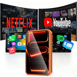 Wireless CarPlay Android Auto Adapter, Magic AI Box with HDMI/USB Port, Built-in YouTube and TikTok, USB Drive Playback and HD Screen Mirroring