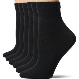 Hanes Women's Ankle Socks, Comfort Toe Seamed, Black, 6-pack, Size 5-9