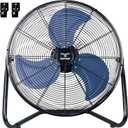 TEMPWARE 20 Inch High Velocity Industrial Floor Fan, 3-Speed Heavy Duty Metal Cradle Floor Fans with 360 Tilt for Warehouse, Workshop, Garage, Factory and Basement, Black & Blue