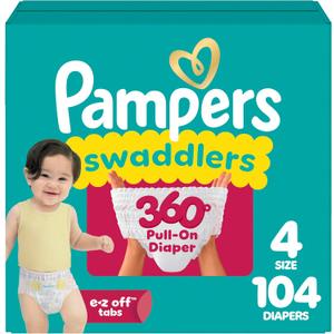 Pampers Diapers - Swaddlers 360 - Size 4, 104 Count, up to 100% Leakproof Comfy Dry Fit, Designed for Easy Changes, Pull On Baby Diaper