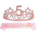 MEANT2TOBE 5th Birthday Sash and Tiara for Girls - Fabulous Glitter Sash & Stars Rhinestone Pink Premium Metal Tiara for Girls, 5th Birthday Gifts for Princess Party
