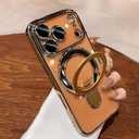 Case for iPhone 17 Pro Max with Magnetic Stand [Compatible with MagSafe] [Full Camera Lens Protector] Luxury Plating Shockproof Clear Phone Case for iPhone 17 Pro Max 6.9", Titanium Gold