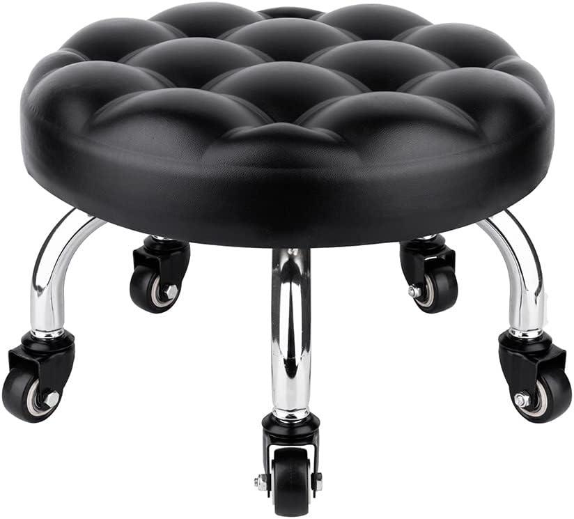 Pedicure Stool - Low Roller Seat Swivel Stool with Wheels, Black Low Chair with PU Leather Seat (Black StyleB)