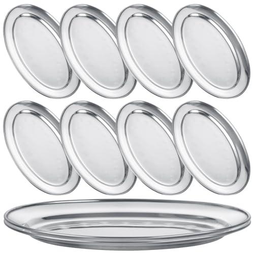 6 PCS Sizzle Platter for Serving Food Medium Serving Trays for Party Buffet Oval Serving Platter Set Silver Tray Decorative Metal Trays Stainless Steel Tray Long Sizzler Plates for Sushi Dish