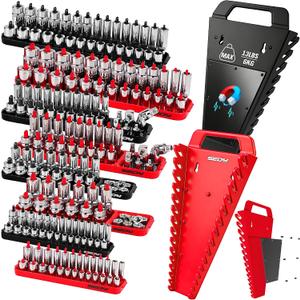 10-Piece Socket and Wrench Organizer Set, 8PC Socket Organizer Tray and 2PC 24-Slot Magnetic Wrench Organizer, for 1/4", 3/8", 1/2" Drive SAE and Metric, Toolbox Drawer Storage, Tools Not Included