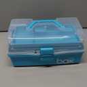 Kinsorcai 12'' Three-Layer Clear Art Box Organizer, Multipurpose Plastic Craft Box with Handle (Blue) (1PCS)