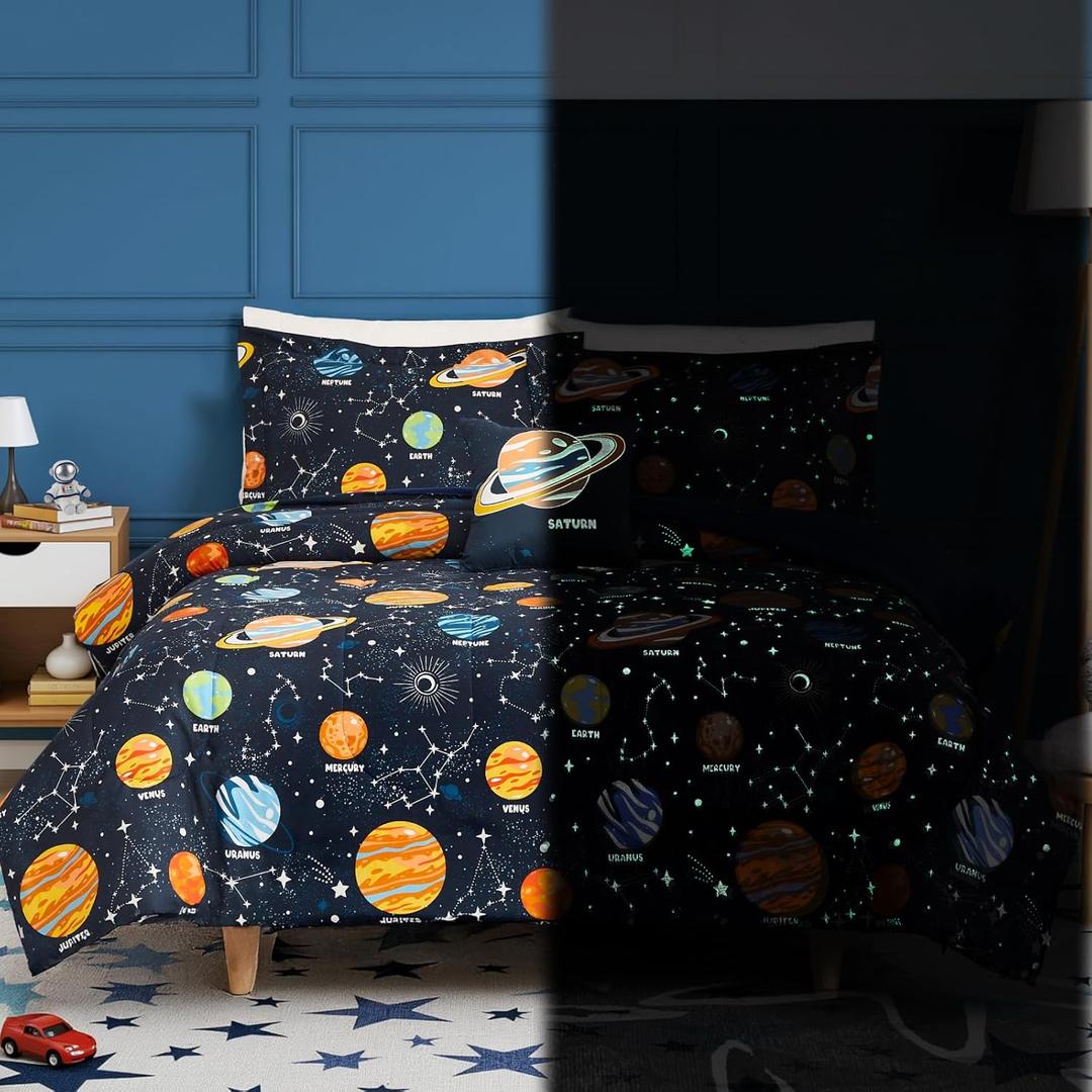 Twin Comforter Set for Boys - 3 Pieces Space Twin XL Bedding Set with 1 Comforter, 1 Decor Pillow, 1 Pillow Sham