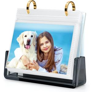 ZEEYUAN 4x6 Desktop Flip Photo Album on Stand Acrylic Picture Frame Holds 60 Pictures, 4x6 Standing Photo Album Double Side Display Gifts for Thanksgiving Christmas Valentines (Black)