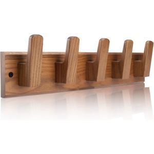 Wood Coat Rack Wall Mount with 5 Hooks, 17'' Hole to Hole Wall Coat Rack for Hanging Coat Jacket Backpack, Natural Wall Coat Hook