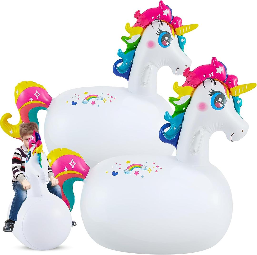 Hiboom 2 Pcs Giant Inflatable Hopping Toys 51 Inch Bouncer Animal Toys Ride on Animal Bouncy on Hopping for Christmas Birthday Party Gifts Supplies (Unicorn)