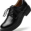 OKJ Oxford Shoes for Women Black Tie Women's Oxfords Shiny Leather Comfortable Slip on Lace up Ladies Loafers Business Casual Dress Work Office Shoes (7)