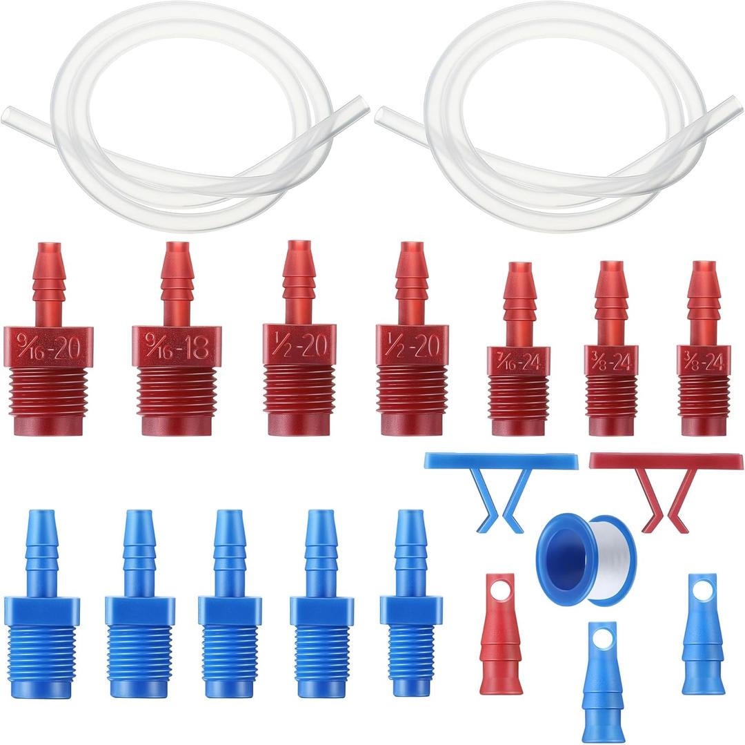 Enhon Master Cylinder Bleeder Kit Replacement for 13911, 22 In Clear Hose, Clip, SAE and Metric Fittings Universal Fit, Complete Brake Bleeder Kit with PTFE Tape