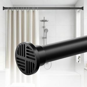 No-Twist Shower Curtain Rod by EZFurni, 4282 Inch Heavy Duty Tension Rod with Lock-In Stability, No Drill, Spring-Loaded Non-Slip Secure Hold for Bathroom, Window, Closet, 1.26" Diameter, Black