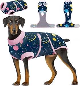 PetWarm Dog Onesie for Surgery Male, Onesies for Dogs, Substitute E-Collar and Cone Anti-Licking Dog Surgery Recovery Suit, Soft Bodysuit for Medium Large Dogs, Cosmic Pattern, Black Gold, M