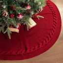 36 Inch Christmas Tree Skirt, Chunky Rustic Twisted Woven Round Tree Skirt with Tie Closure for Family Gatherings, Holiday Parties, Christmas Decorations (Red)