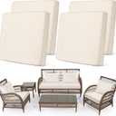 Newwiee Set of 4 Stretch Patio Cushion Covers Sofa Couch Seat Chair Slipcovers Cushion Cover Replacement Furniture Protector for Pets Washable(Seat Cover,Beige)