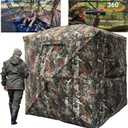 Hunting Blind with Floor Mat, 360 Degree See Through Ground Blind with Carrying Bag, 2/3/4 Person Pop Up Camouflage Tent Portable Concealed Shelter