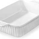 MALACASA 4.4 QT Baking Dish, 9x13 Large Casserole Dish for Oven, Ceramic Baking Pan, Rectangular Lasagna Pan Deep with Handles for Baking, Durable Microwave Oven Safe, Wedding Gift,White, Series BAKEBAKE