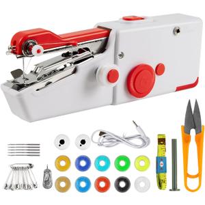 Handheld Sewing Machine, Mini Sewing Machine for Quick Stitching, Electric Portable Sewing Machine for Beginners, Hand held Sewing Device for DIY, Fabrics, Clothes, Home and Travel, White