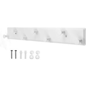 Coat Rack Wall Mount, White Wall Coat Rack Screw in, Metal Door Hooks for Hanging Hats, Towels, Clothes with 7 Round Rails, Mudroom, Bathroom Entryway