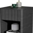 VICITON Fluted Narrow Night Stand,Thin Nightstand with Leather Surface, Small End Table with Storage, Living Room/Bed Side Table for Small Spaces (Dark Gray, Large) (Large(15.7 inch))