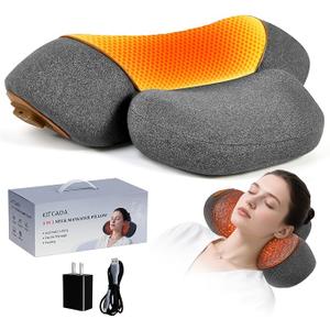 3-in-1 Rechargeable Neck Massager Pillow with Heat, Vibration & Traction, Deep Tissue Pain Relief, Neck Hump Corrector & Cervical Support for Home Office Travel (Light Gray)