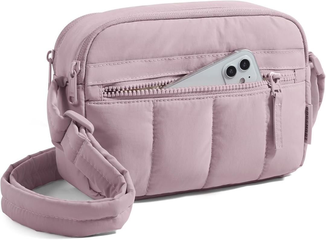 BAGSMART Cross Body Purse, Mini Crossbody Bags for Women Travel Purse, Puffy Shoulder Handbag Wallet with RFID Blocking Slots, Purple, 2.4L