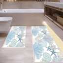 Coastal Kitchen Mat Set of 2 Cushioned Anti Fatigue Mats for Kitchen Floor,Ocean Nautical Starfish Seashell Beach Bathroom Runner Rug Non Slip Standing Mat Washable Kitchen Rug Runner for Sink,Laundry