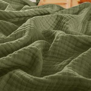 PHF 100% Cotton Muslin Throw Blanket 50" x 60", 4-Layer Lightweight Gauze Throw, Breathable Cloud-Soft Minimalist Blanket for Bed, Couch, Camping & Baby, Olive Green, Ideal Gift