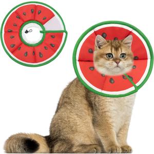Soft Adjustable Cat Cone Collar, Comfortable Recovery Collar for Cats After Surgery (Watermelon, Small)