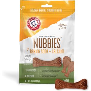 Arm & Hammer for Pets Nubbies Dental Treats for Dogs with Baking Soda & Calcium, Treat Chews Help Fight Bad Breath, Plaque & Tartar without Brushing, Chicken Dog, Sm Size, 20 Pcs (Packaging may vary)