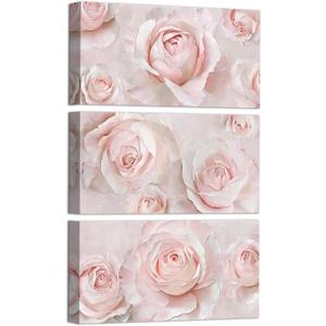 WELMECO Flower Wall Art Rose Painting Floral Pictures Bathroom Wall Decor Teen Girl Bedroom Decor Framed 8x16inchx3Pieces (Pink)