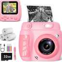 Kids Camera Instant Print - Christmas Birthday Gifts for Girls Boys Age 3-12, 1080P Video Digital Camera with 3 Rolls Printing Paper, Toddler Travel Toy Camera for 4 5 6 7 8 9 10 11 Year Old - Pink