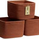 MiniArk Small Organizing Baskets for Cubes Shelf, 9.7x9.7x7.1 Inch Rope Woven Storage Bins for Nursery Shelves Storage, Cute Toy Basket, Square 3 Packs Oxide Red