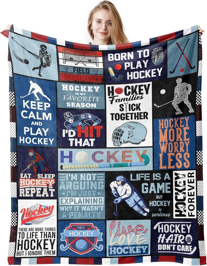 QUWOGY Hockey Gifts Blanket 60"x50" - Field Hockey Gifts for Boys - Hockey Gifts for Men - Hockey Lovers Gifts - Hockey Themed Gifts - Christmas/Birthday Gift Ideas for Hockey Lover