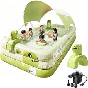 Inflatable Swimming Pool with Canopy & Air Pump & Inflatable Water Spray Gun, 118" Swimming Pool for Adults, Large Blow Up Pool Ideal for Family Backyard Garden Party, Outdoor Summer Fun