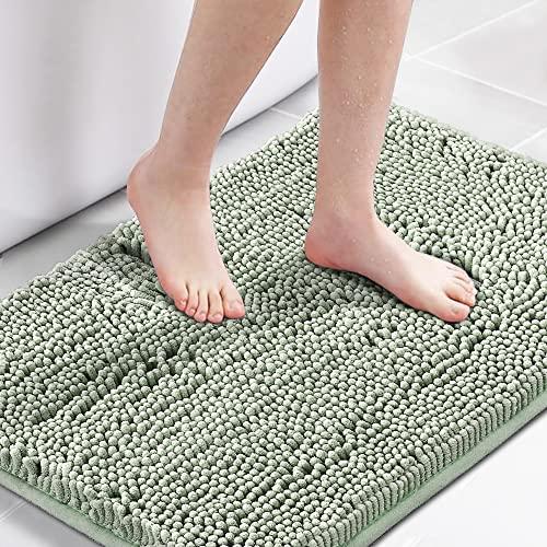 Bath Mat Bathroom Rug Bath Rugs for Bathroom Non Slip Bath Mats Extra Thick Chenille Rug 17" x 24" Absorbent Soft Shaggy Washable Dry Fast Plush Rugs for Bathtubs - Sage
