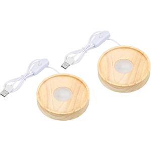 PATIKIL 4 Inch Wooden LED Light Base, 2pcs Wood Light Display Base Stand Lighting with Switch for 3D Crystal Glass Aroma Stone Art, White Light
