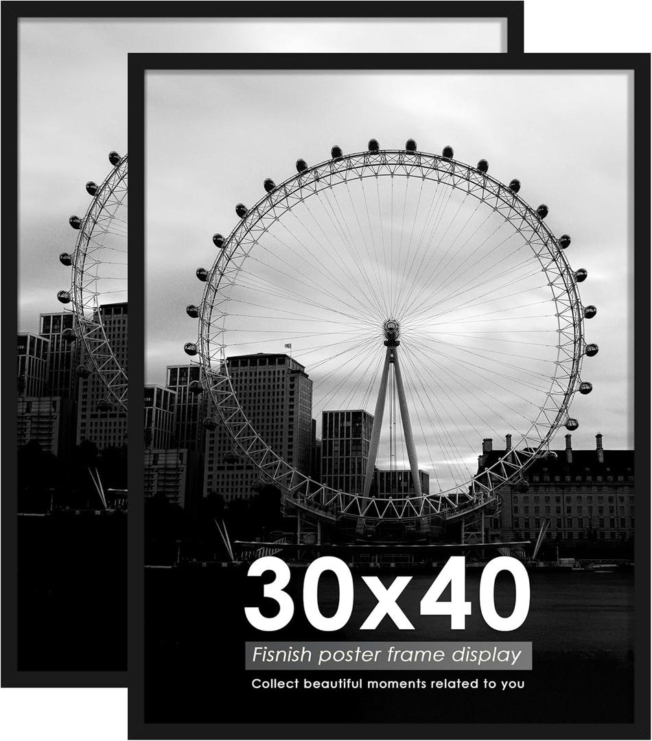 30x40 Picture Frame Black Pack of 2, with HD Plexiglass Durable and Scratch-proof, Classic Poster Frame for Horizontal or Vertical Wall Mountin