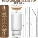 HIGIINC Iced Coffee Cups with Lids 4 Pcs - 16 OZ Glass Cups with Lids and Straws, Reusable Ice Coffee Tumbler, Clear Ribbed Drinking Glasses for Matcha, Smoothie, Ice Tea, Lemonade