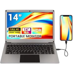 Portable Monitor with Keyboard,14inch 1080P FHD Lapdock Compatible with Raspberry Pi/Mini PC/Phone/PC/Game Console,CrowView Note Built-in Battery with RPi5 Adapter(Full TypeC & HDMI Cable Included)