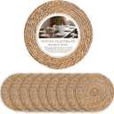 13.5 in Round Woven Placemats Set of 10, Natural Rattan Placemats Boho Chargers for Dinner Plates, Farmhouse Rustic Place Mats Wicker Table Mats Braided Chargers for Dining Table Decor