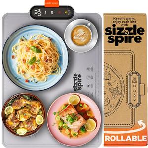 Sizzle Spire Electric Warming Tray, Rollable Silicone Warming Pad for Food with 4 Temperature Settings, auto ShutOff, Great Food Warmer Mat for Parties, Buffets, Gatherings and Everyday Use  Gray