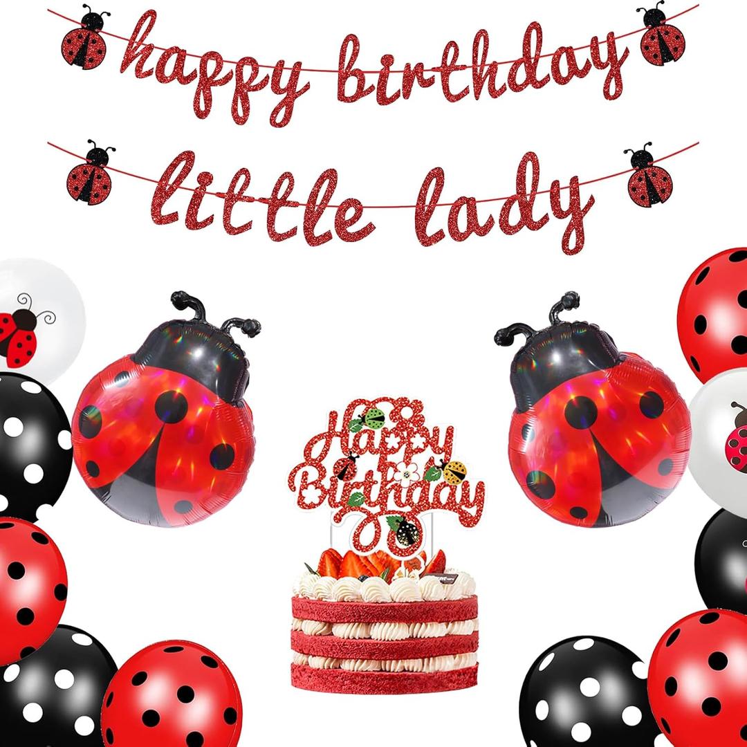 14Pcs Ladybug Birthday Party Decorations Kit with Banner, Latex Balloons, Cake Topper & Ladybug Foil Balloon | Miraculous Ladybug Decorations | Love Bug Baby Shower Decorations for Kids