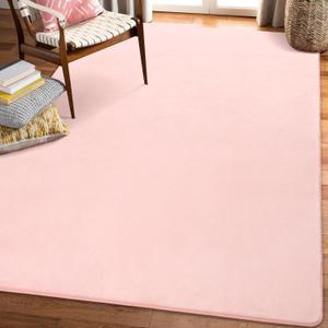Amearea Large Modern Area Rugs for Bedroom Living Room, 5x8 Feet Pink Thickened Memory Foam Rug, Fluffy Indoor Washable Rugs Non Slip Minimalist Carpet for Boys Girls Dorm Nursery Room Decor