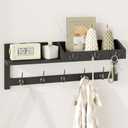 AMBIRD Wall Hooks with Shelf 26.57inch Entryway Wall Hanging Shelf Wood Coat Hooks for Wall Coat Rack Wall Mount Rack with 5 Dual Hooks 3 Key Hooks Mail Organizer and Key Rack Key Holder (Black) (26.57" L, Black)